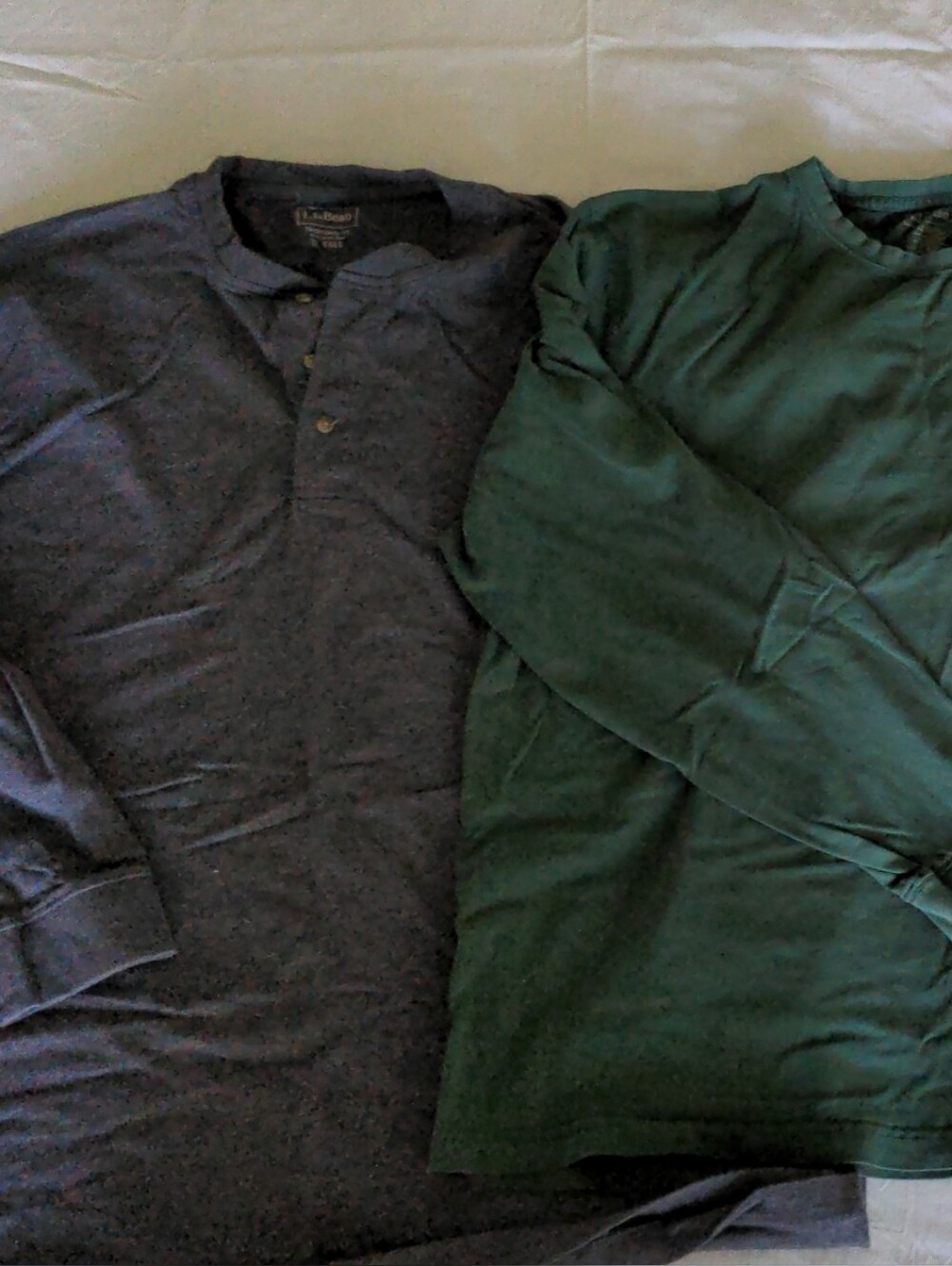 L.L. Bean Men's Long-Sleeve Henley & Crewneck Set - Gray & Forest Green
